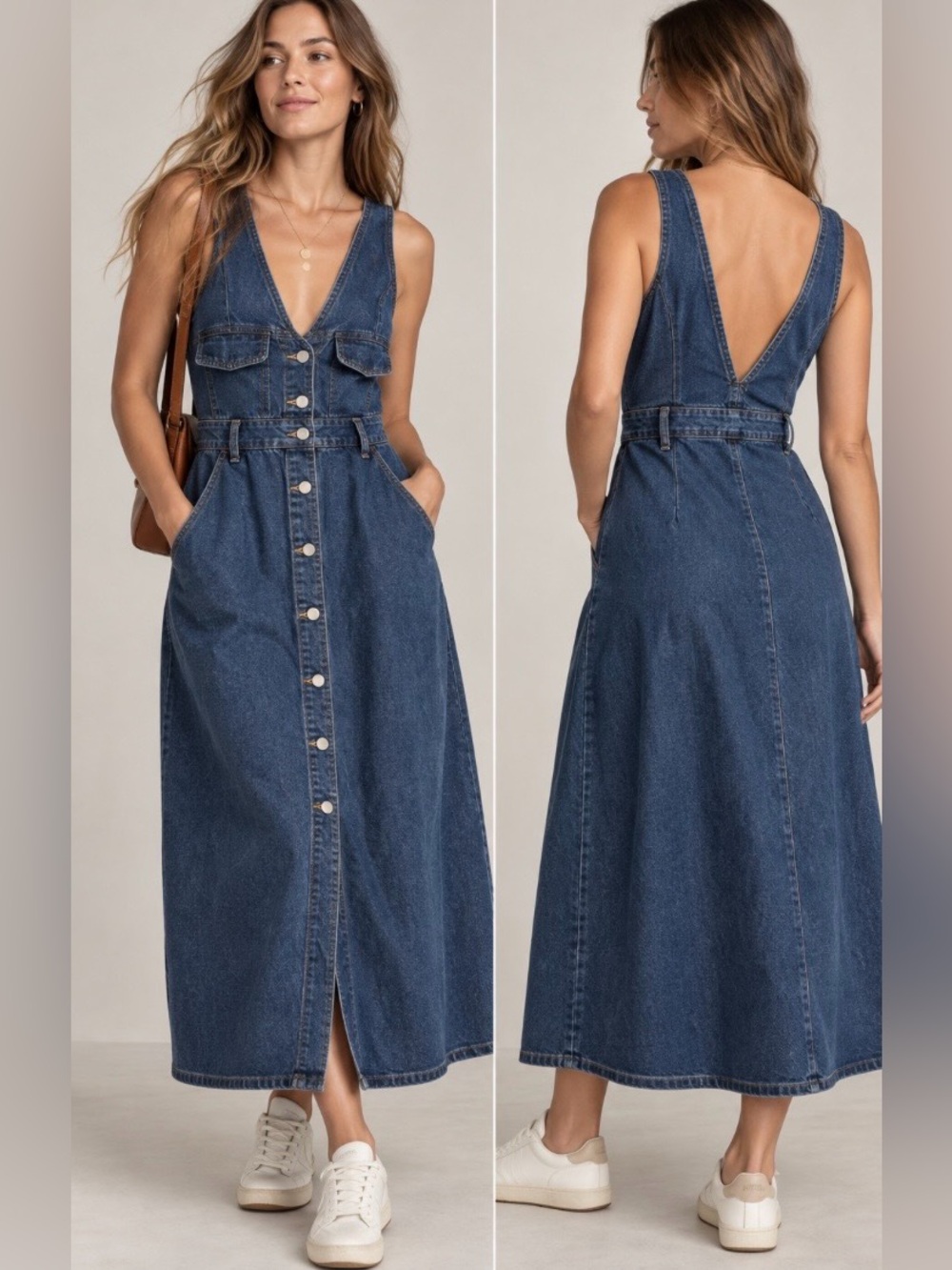 CIDER Denim V-Neck Button Front Maxi Dress – XL